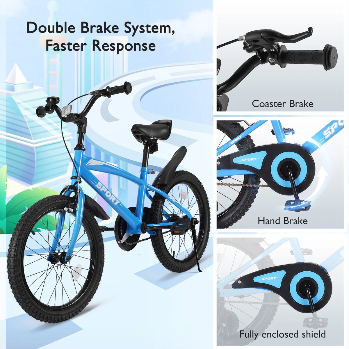 18 Kids Blue Bike with Removable Training Wheels K827