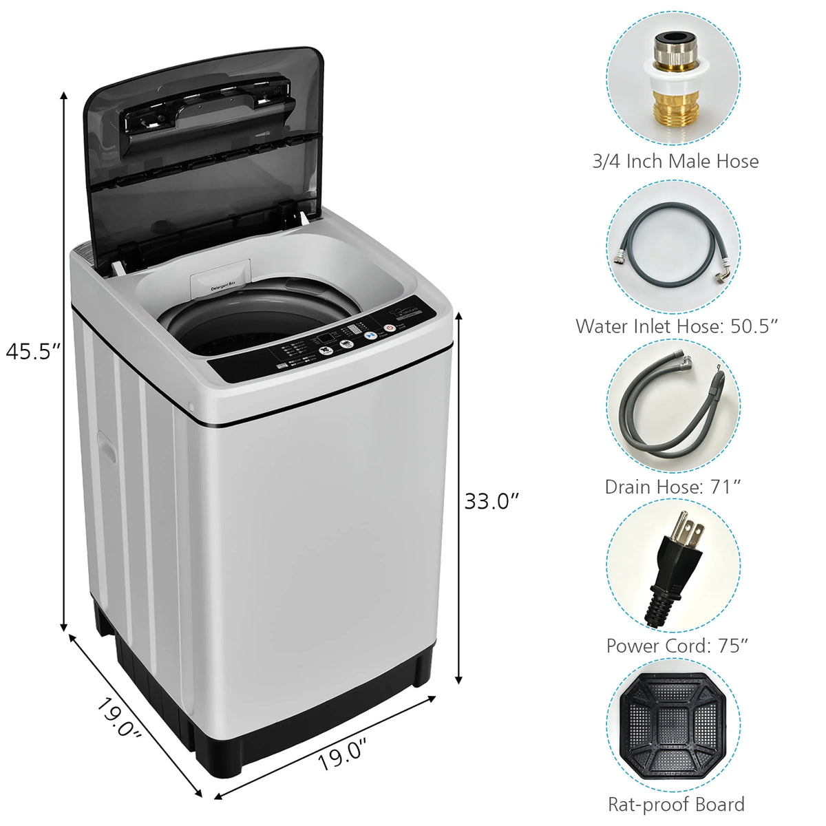 1.5 Cu.Ft 11 LBS Full-Automatic Washer & Dryer Grey C485