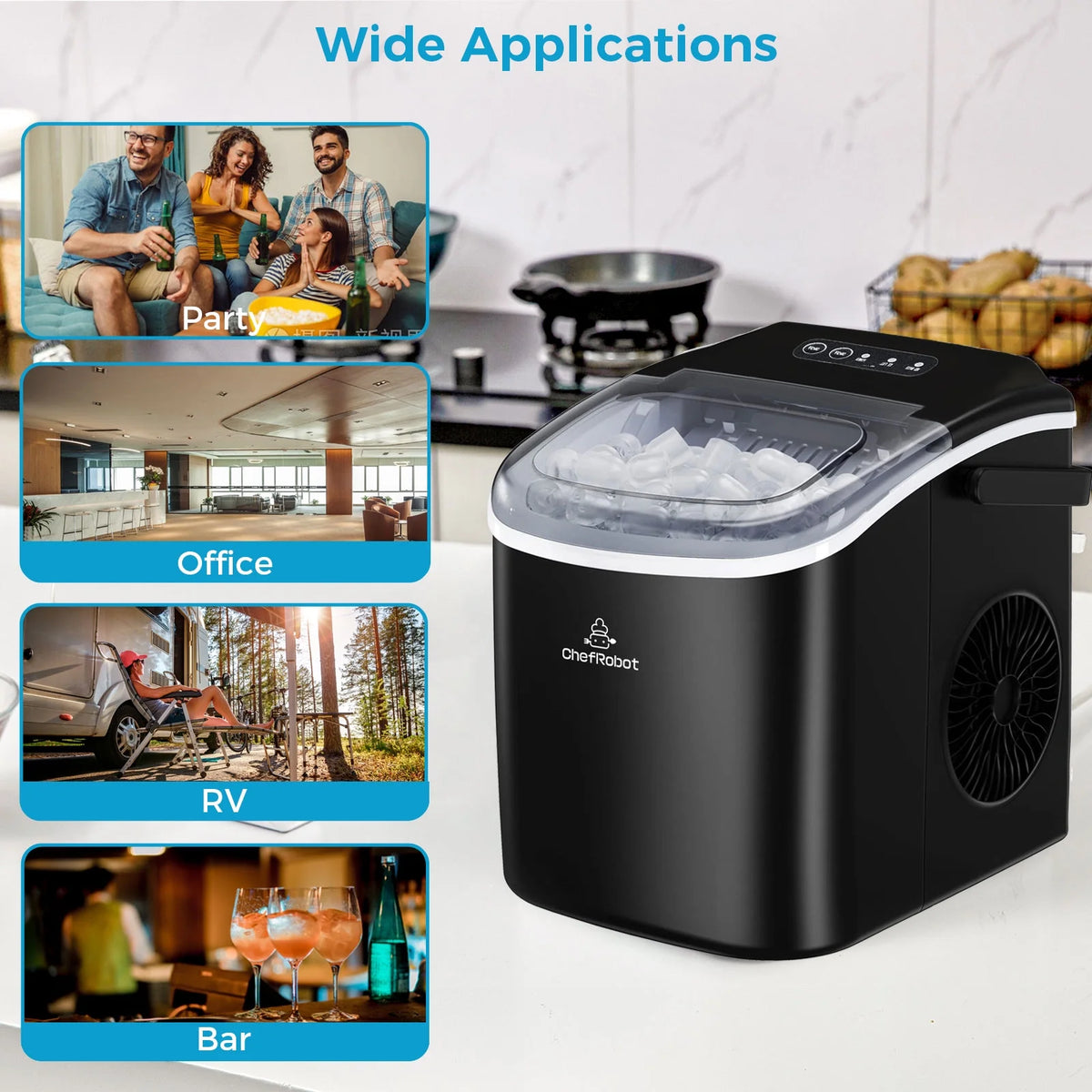 Black Self-Cleaning Countertop Ice Maker with Ice Scoop and Basket H243