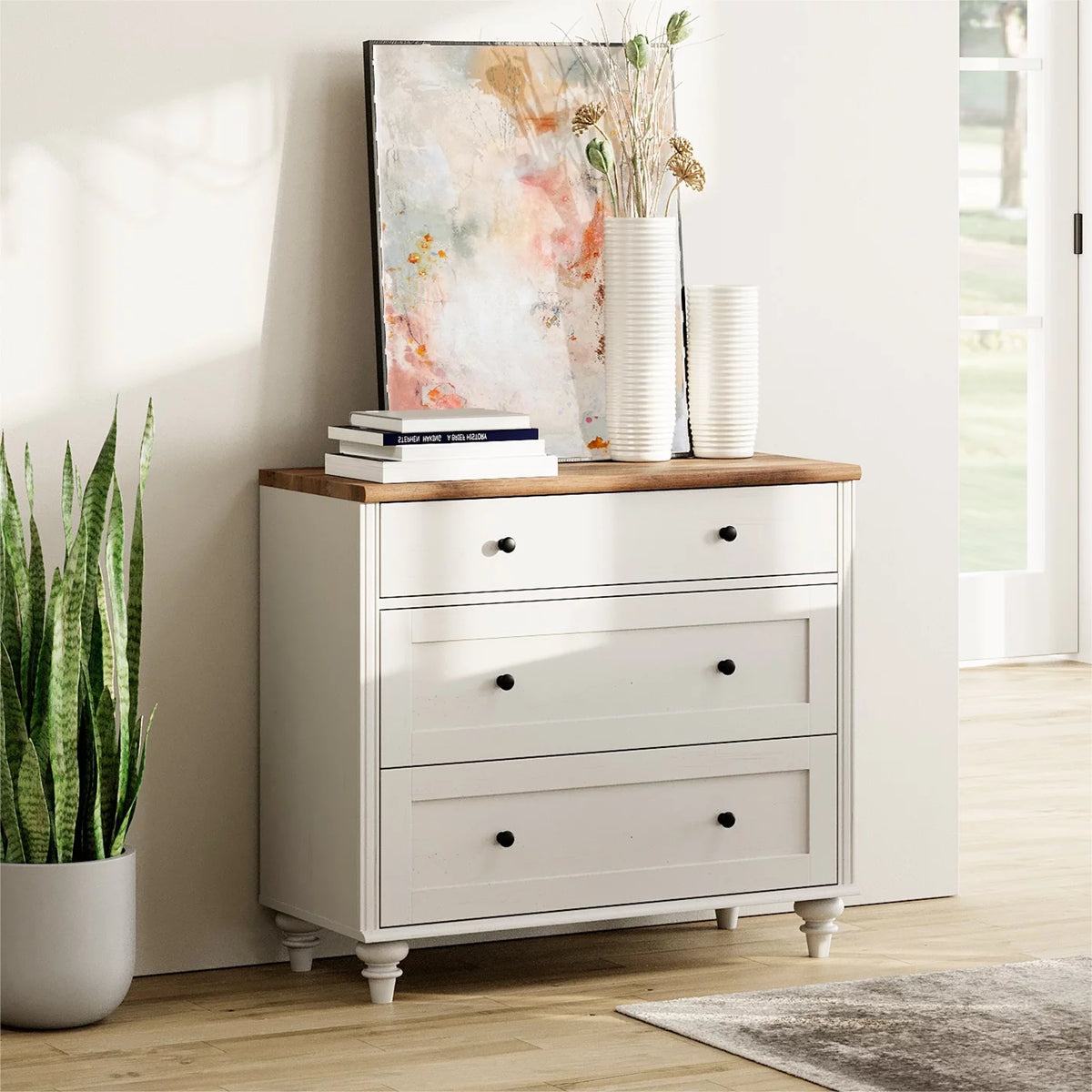 White 3 Drawer Wood Dresser H910