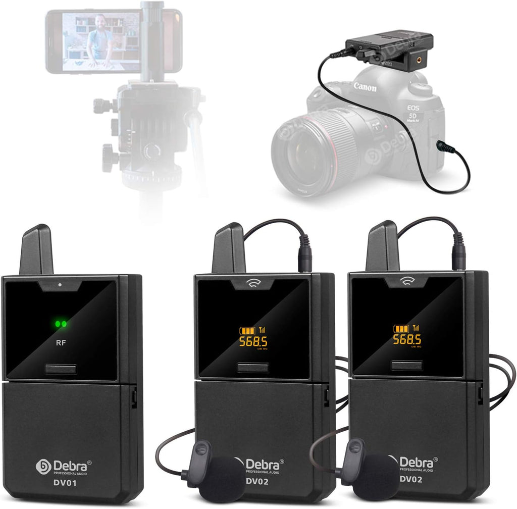 DV UHF Wireless Lavalier Microphone with Remote Monitor, Dual Mics S668640