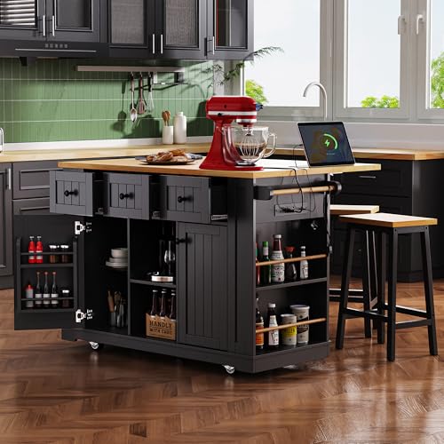 53" Kitchen Cart Island on Wheels with Power Outlet L824