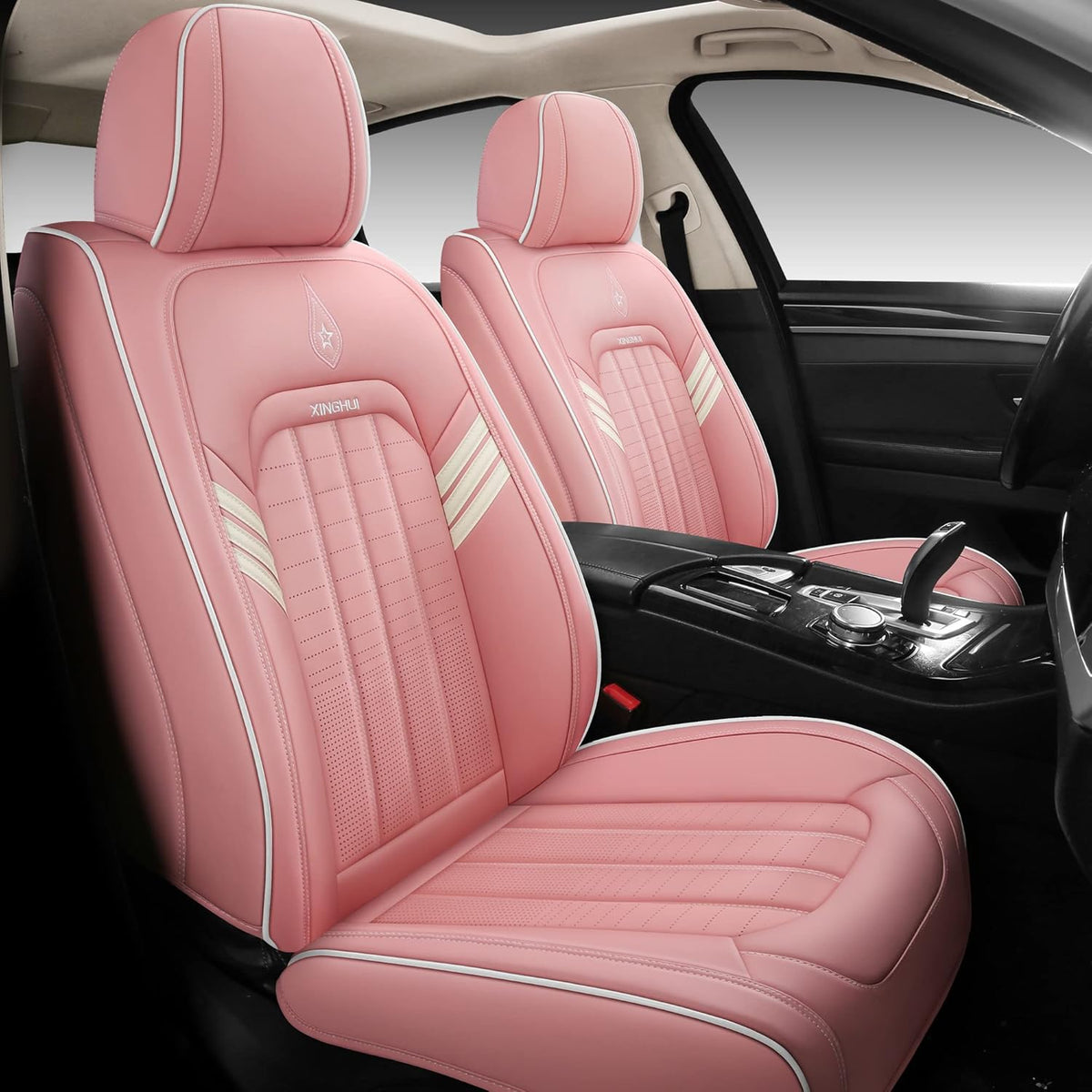 Pink Synthetic Leather 5-Seater Full Set Car Seat Covers N643