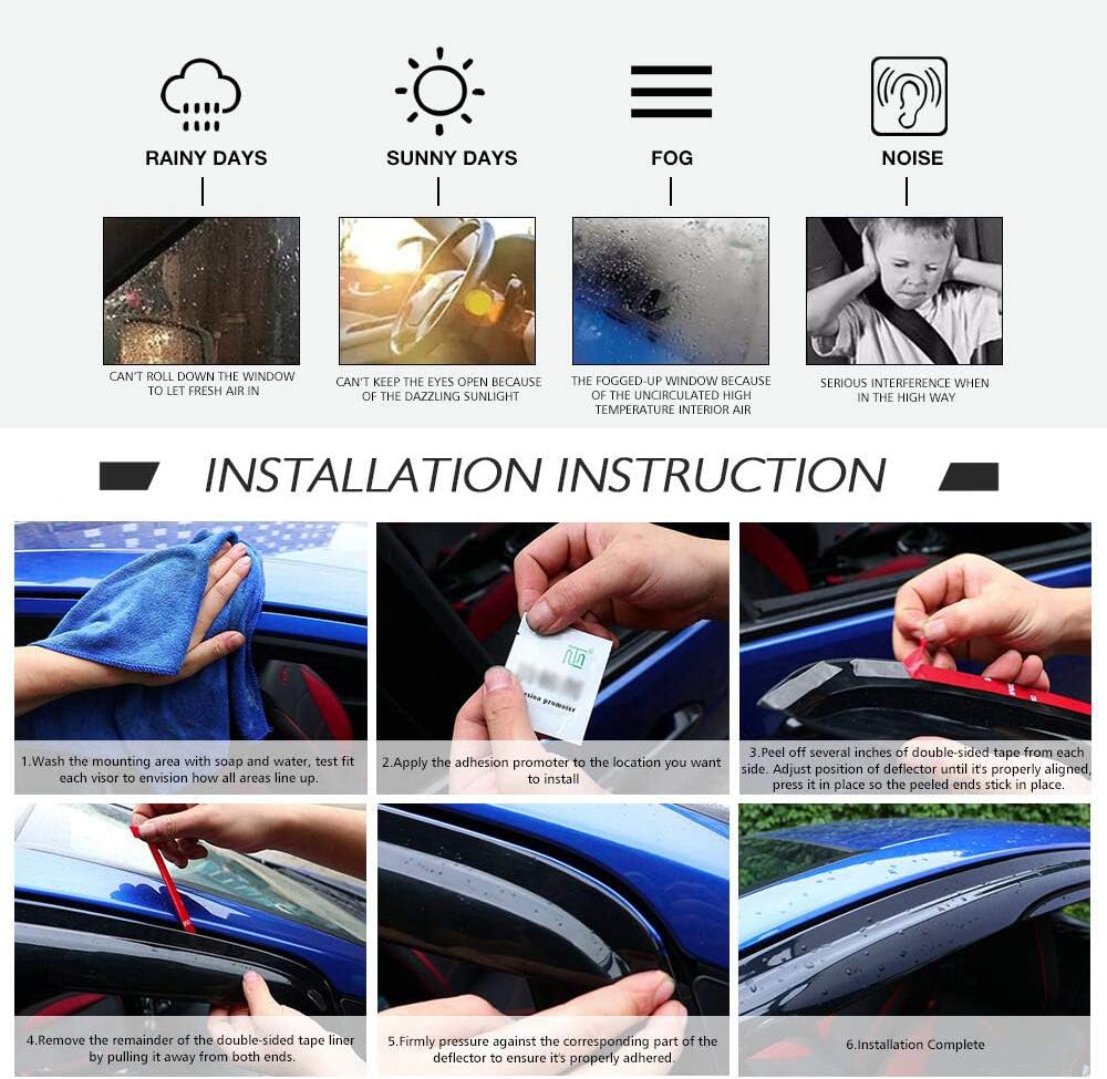 Window Visor Rain Guard Shade 4PC Injection Polycarbonate with Chrome Trim P1479